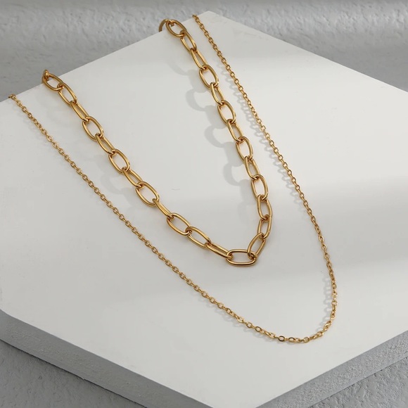 ◾️18K Gold Plated PaperClip Double Layer Chain - Picture 3 of 5
